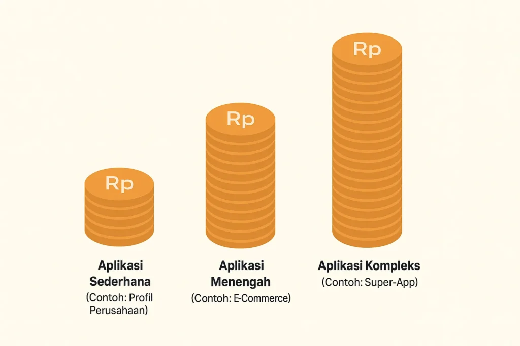 Grafik perbandingan biaya membuat aplikasi sederhana, menengah, dan kompleks di Indonesia.
