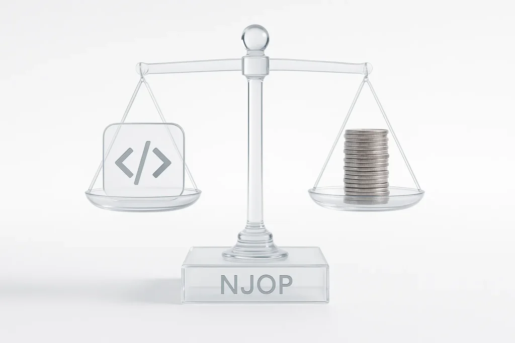 Konsep Index Harga Wajar Aplikasi (IHWA) sebagai timbangan transparan yang menyeimbangkan nilai software dan biaya, menciptakan standar harga yang adil.