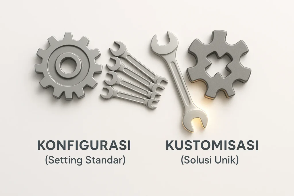 Perbandingan visual antara konfigurasi ERP (kunci pas standar) dan kustomisasi ERP (kunci khusus yang dibuat presisi) untuk roda gigi yang berbeda.