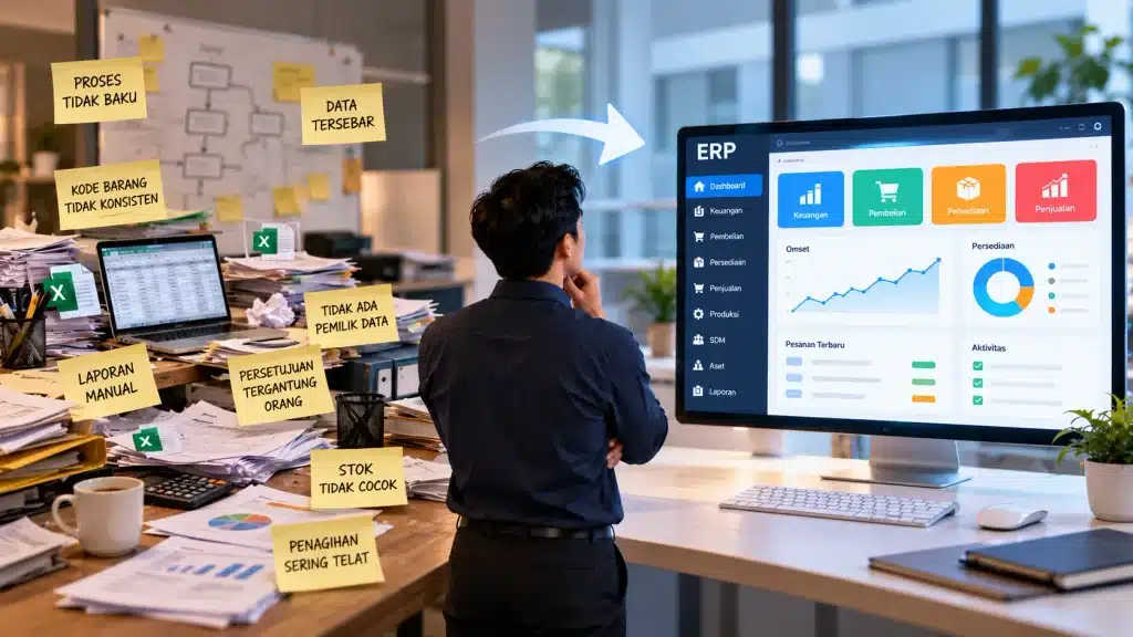 Perbandingan bisnis yang belum siap menggunakan ERP dengan bisnis yang sudah memiliki proses kerja dan data yang siap untuk implementasi ERP.